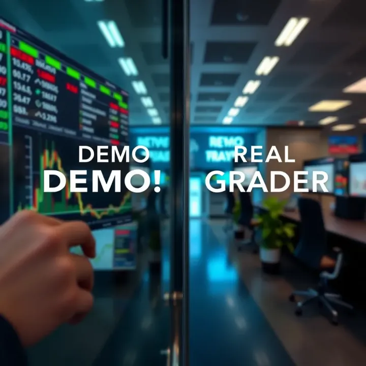 Comparison Between Demo and Real Trading Environments Conceptual graphic showing the contrast between demo trading and real trading environments