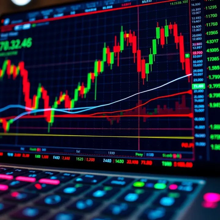 Graph showing financial charts and data representing automatic replication of trades in copy trading