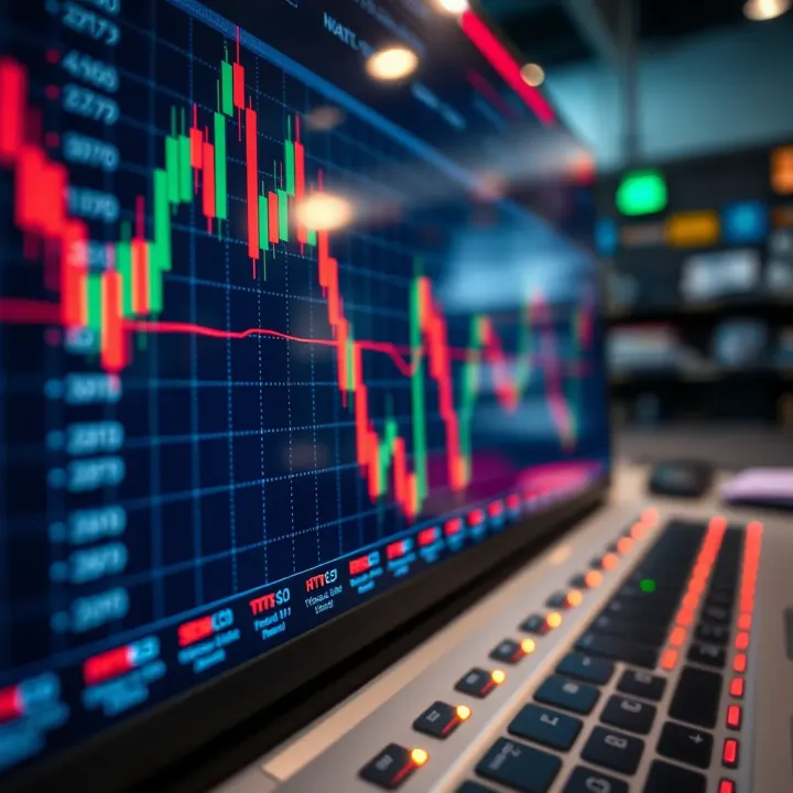 Visual representation of cryptocurrency market trends with digital graph and candlestick chart
