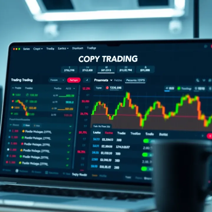 Interface of a digital trading platform showing live copy trading options and performance statistics