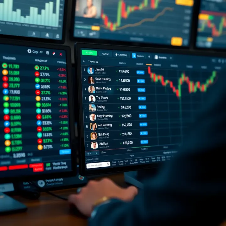 Interface of a trading platform displaying top traders to copy