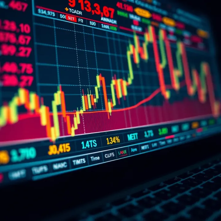 Financial chart showing stock prices with highlighted key indicators and tools for day trading