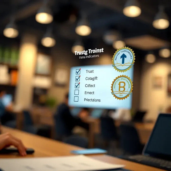 Graphic depicting checklist and trust badges representing criteria for choosing reliable binary options broker
