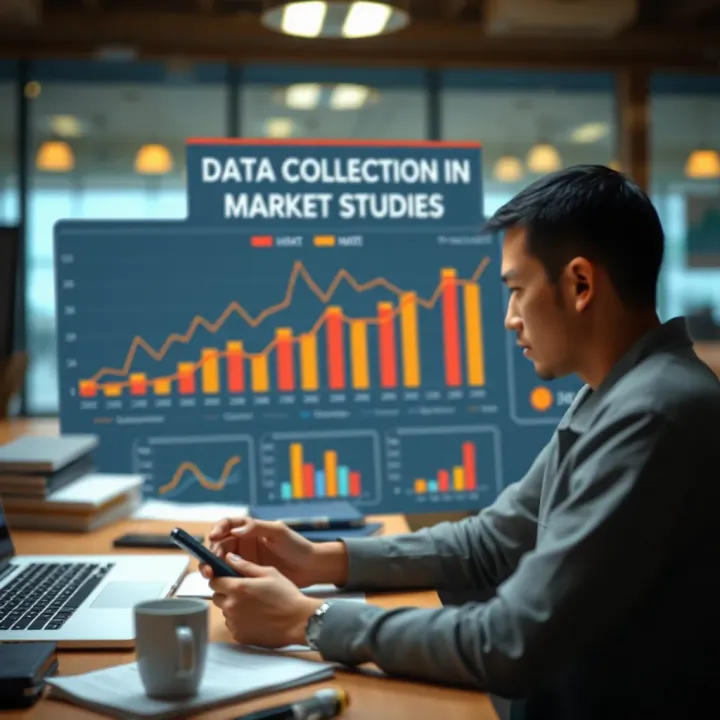 Data Collection and Interpretation in Market Studies Infographic illustrating methods for data collection and interpretation in market studies