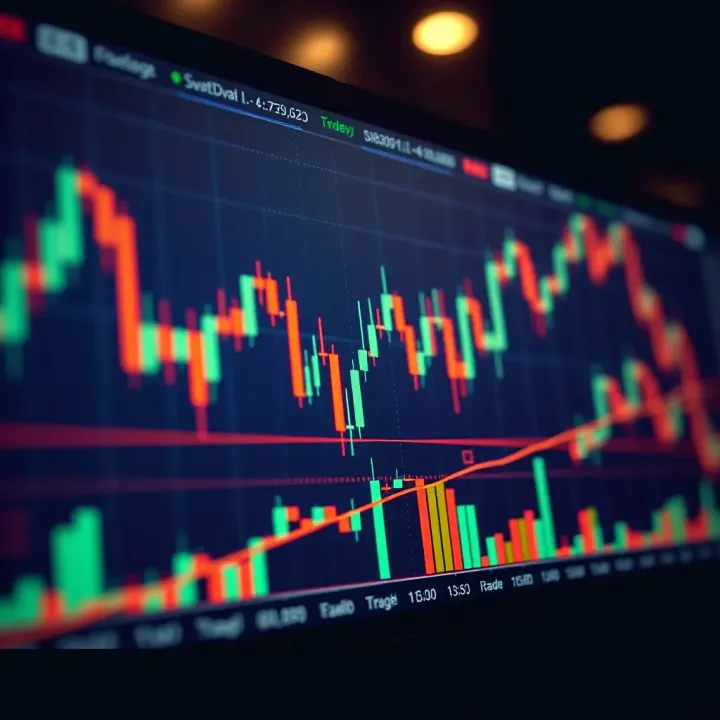 Chart displaying candlestick patterns and trend lines used in day trading analysis
