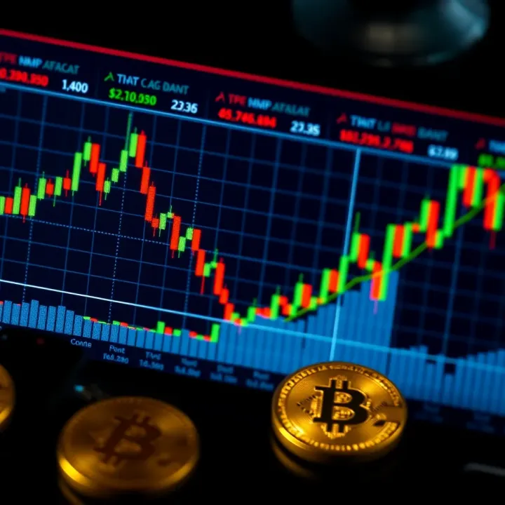 Graph showing cryptocurrency price fluctuations with candlestick patterns