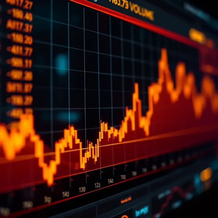 Cryptocurrency Price Movements and Trading Volume Visualization Graph showing cryptocurrency price fluctuations and trading volume