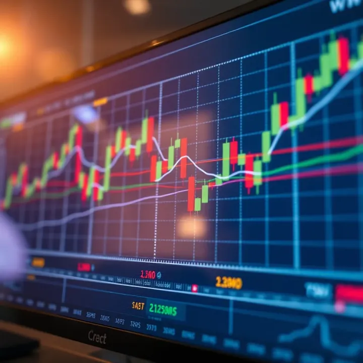 Chart displaying options trading strategies with candlestick patterns and trend lines