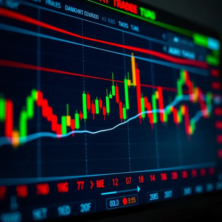 Chart displaying candlestick patterns and trading volume indicators
