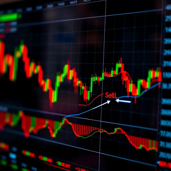 Detailed chart showing stock price movements with annotated buy and sell points for day trading strategy