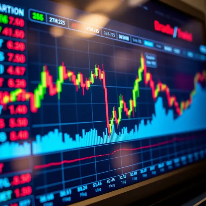 Chart showing price movements and trading volume on a digital financial platform