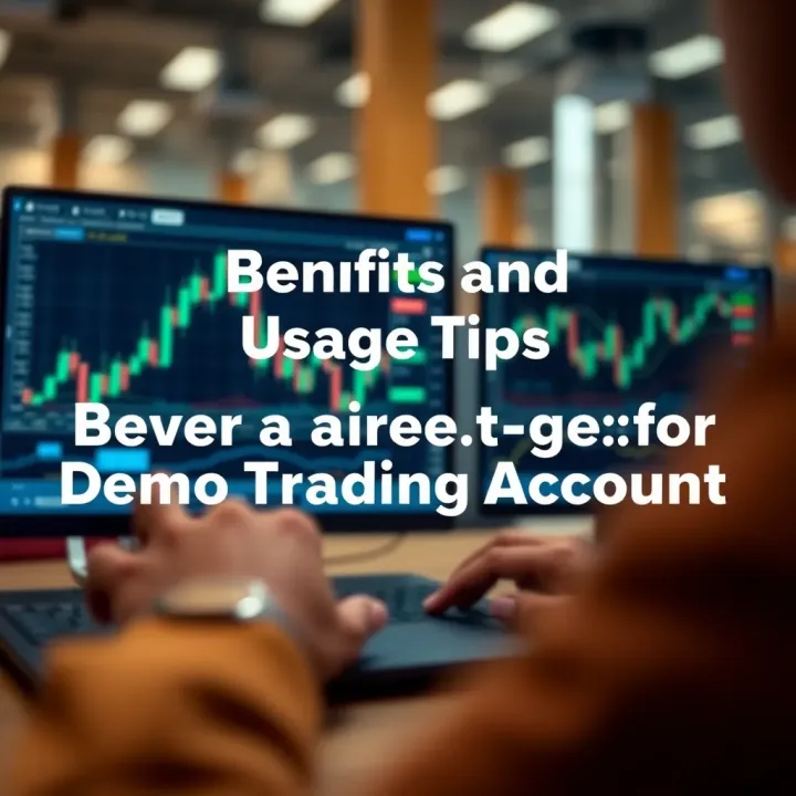Conceptual graphic showing benefits and usage tips for a demo trading account