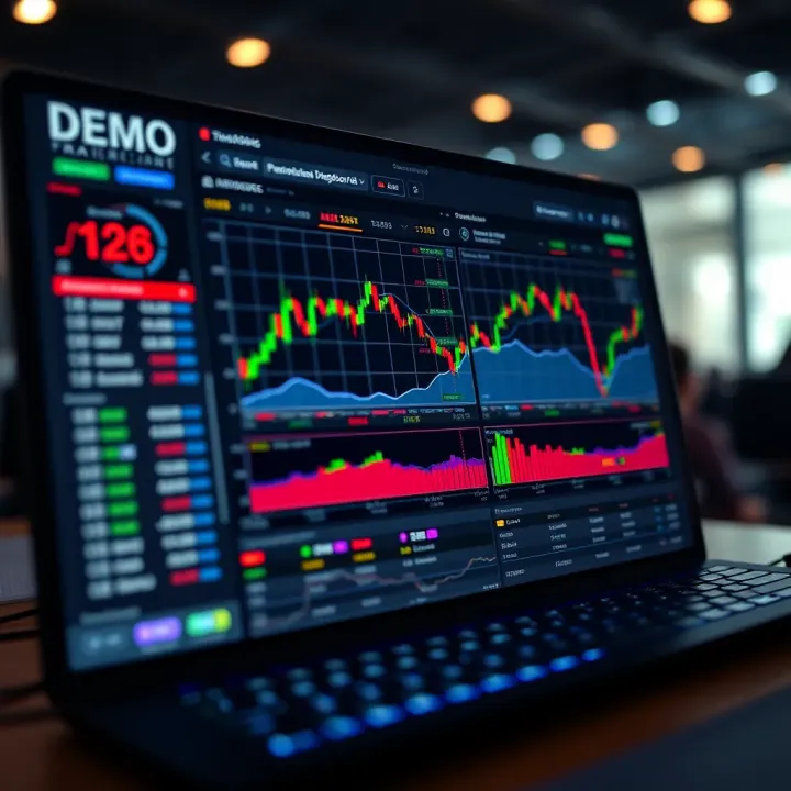 Demo Account Dashboard on Trading Platform Trading platform interface showing demo account dashboard with charts and data