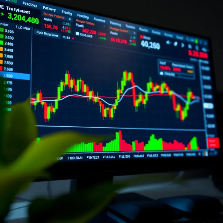 Digital trading platform interface displaying market charts and financial data