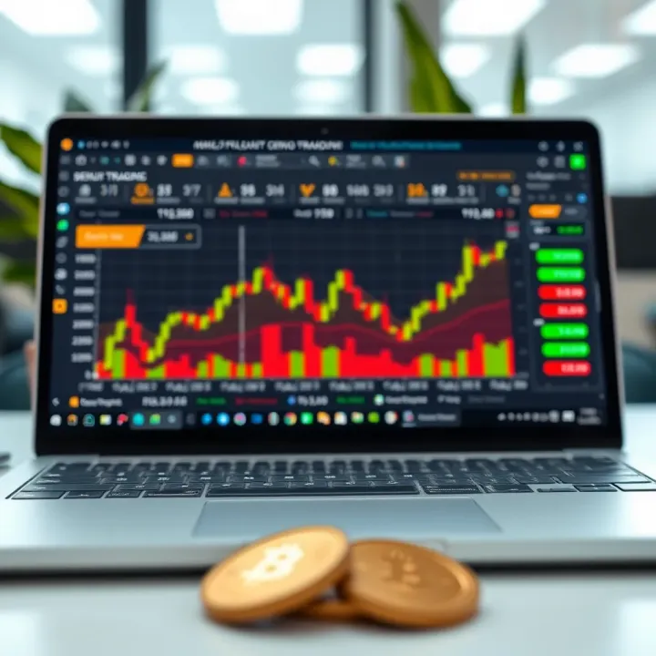 Graphic illustrating the concept of a demo trading account for mini index with charts and a trading platform interface