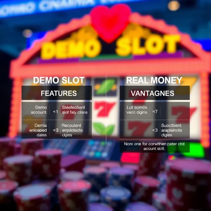 Comparison Between Demo and Real Slot Accounts Graphic comparing features of demo slot accounts versus real money slot accounts