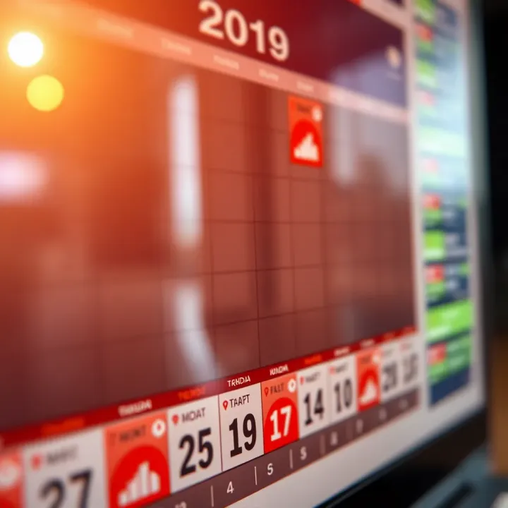 Calendar with marked dates representing key financial events and market indicators