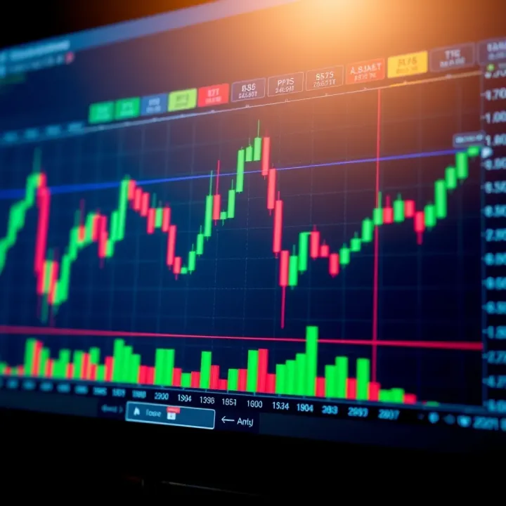 Chart displaying binary options trading with technical indicators and risk management