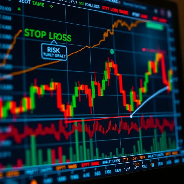 Graph showing risk management strategies in day trading with highlighted stop-loss points and profit targets