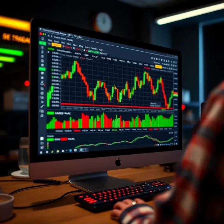 Computer screen displaying trading platform with various tools and indicators for short-term trading
