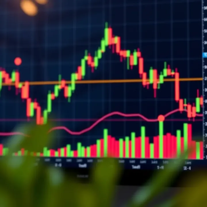 Candlestick chart displaying forex market trends with technical indicators
