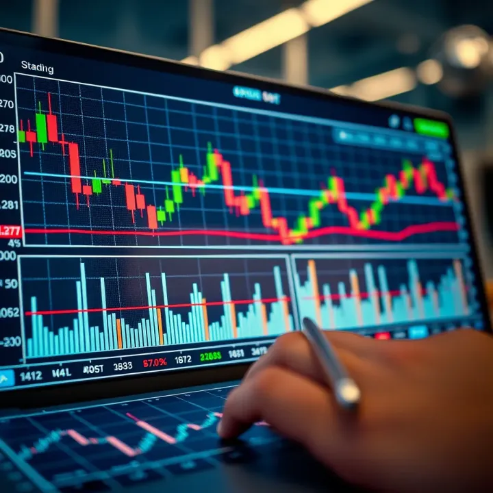 Visual Representation of Binary Options Trading Platform Illustration of a digital binary options trading interface with charts and graphs