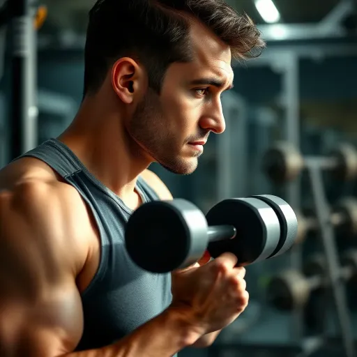 Person performing strength training with dumbbells to build muscle mass