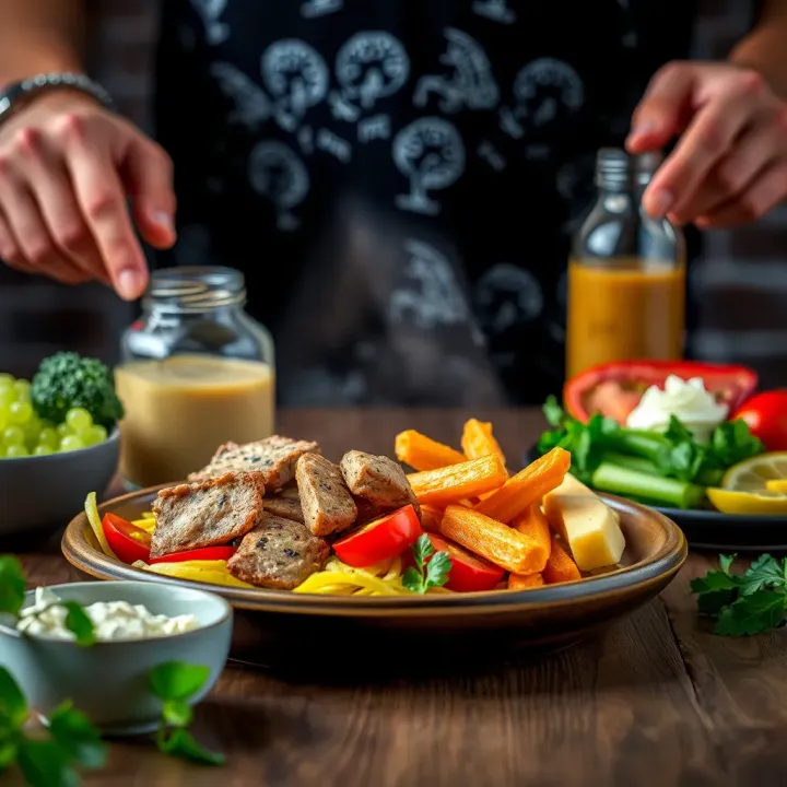 Balanced meal with proteins, carbohydrates, and healthy fats for weight gain