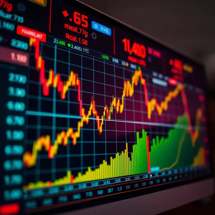 Digital graph with rising and falling stock prices illustrating investment strategy testing