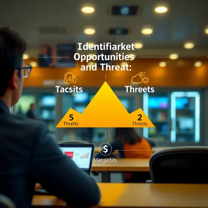 Graphic showing identification of market opportunities and threats with practical business applications
