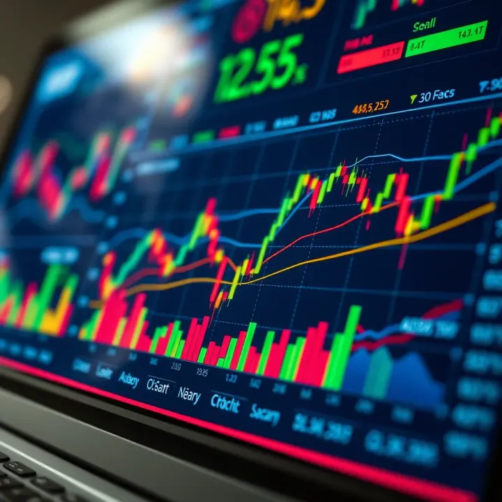 Market analysis chart with various colorful data visualizations and trend lines