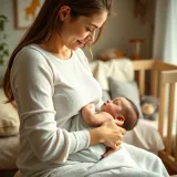 Mother gently breastfeeding a calm newborn in a cozy nursery