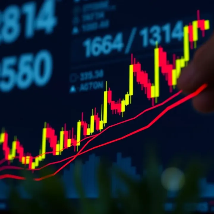 Candlestick chart showing price movement and technical patterns for trading