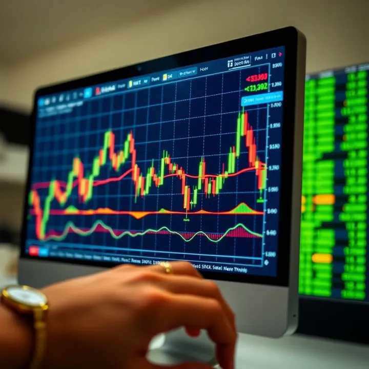 Financial chart showing price action with candlestick patterns on trading screen