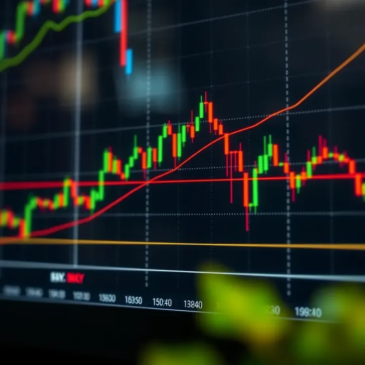 Chart displaying upward and downward price movements with clear support and resistance levels marked