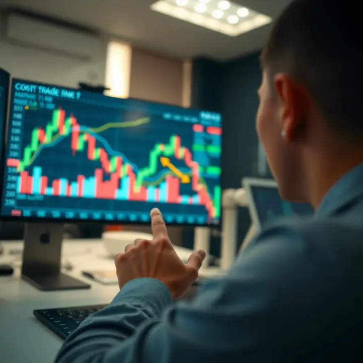 Conceptual illustration of quick decision making in stock market trading with arrows and charts