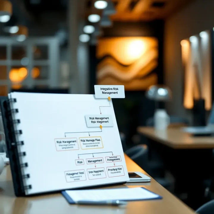 Flowchart displaying integration of risk management strategies with corporate objectives and decision-making processes
