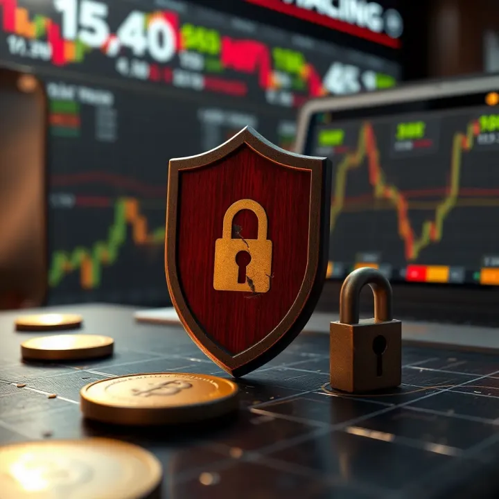 Visual representation of financial fraud with broken shield symbolizing compromised security in binary options trading