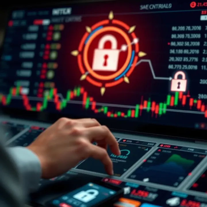 Safe investment concept with secure digital interface and binary options trading icons