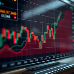 Graph showing upward trend with binary options trading symbols and analysis indicators