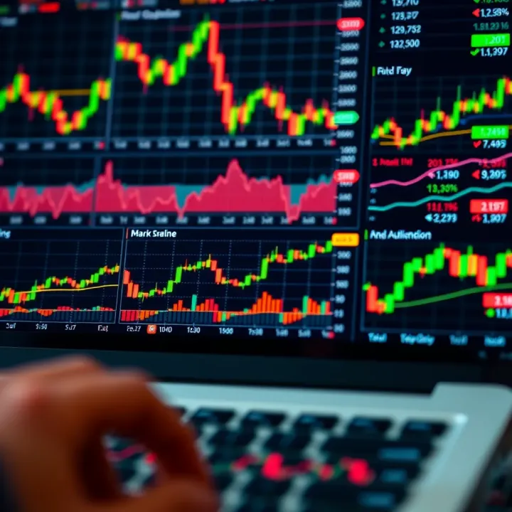 Various types of binary options charts showing line and bar formats for market analysis