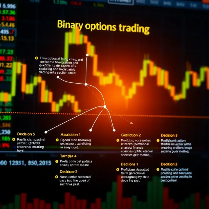 Diagram illustrating the binary options trading process with financial charts and decision points