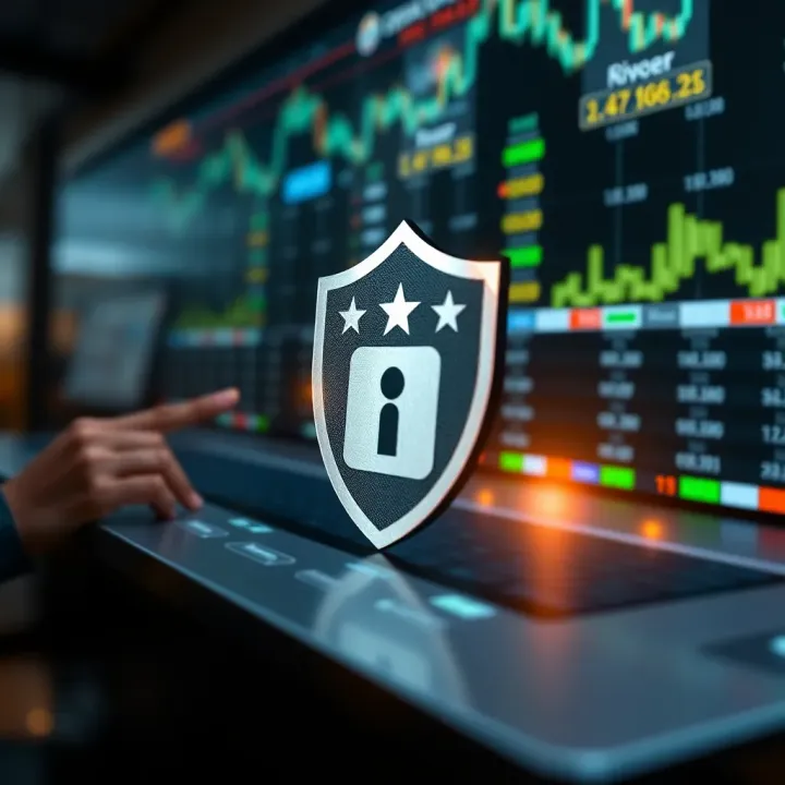 Visual representation of secure and trustworthy binary options brokerage with shield and financial symbols